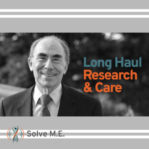 Man Smiles next to on-screen text that reads "Long Haul Research & Care"